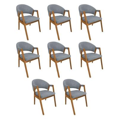 Kit 8 Cadeiras De Jantar Madeira Maciça Helen Impermeável Cerejeira Cinza Linho