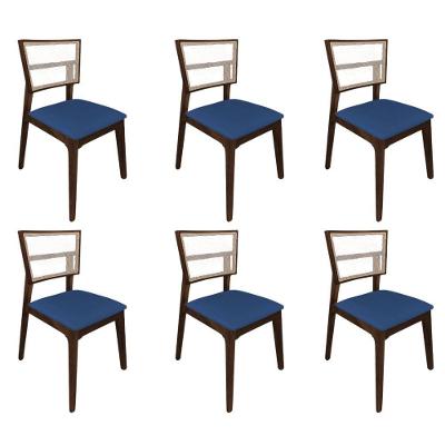 Kit 6 Cadeiras De Jantar Tela Premium Madeira Maciça Manuela Azul Veludo Mel
