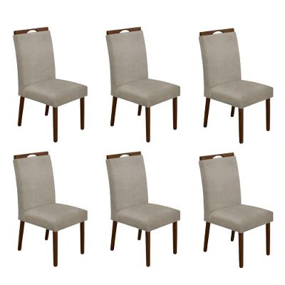 Kit 6 Cadeiras De Jantar Madeira Maciça Em Linho Heloísa Mel Bege Linho