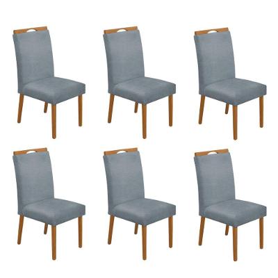 Kit 6 Cadeiras De Jantar Madeira Maciça Em Linho Heloísa Cerejeira Cinza Linho