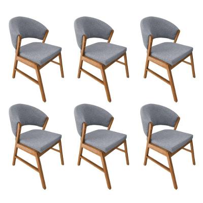 Kit 6 Cadeiras De Jantar Madeira Maciça Débora Linho Premium Cerejeira Cinza Linho