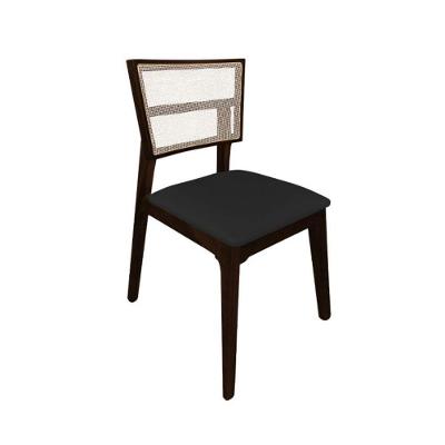 Cadeira De Jantar Em Tela Premium Madeira Maciça Manuela Preto Veludo Castanho