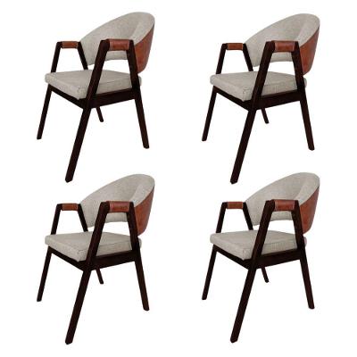 Kit 4 Cadeira Jantar Madeira Maciça Hélen Compose Facto Ocre Bege Linho Castanho