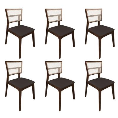 Kit 6 Cadeiras De Jantar Tela Premium Madeira Maciça Manuela Marrom Veludo Mel