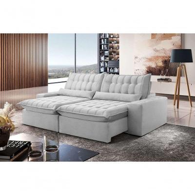 Sofá Petra Retrátil E Reclinável 290cm Espuma D-26 Softy - Prata