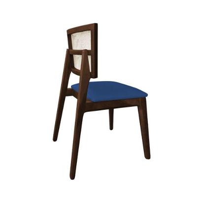 Cadeira De Jantar Em Tela Premium Madeira Maciça Manuela Azul Veludo Mel