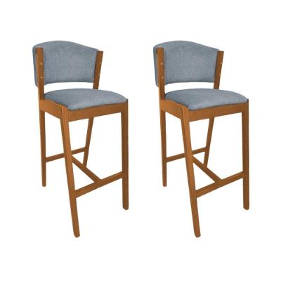Kit 2 Banquetas Altas De Madeira Maciça Ana Em Linho Premium Cinza Linho Cerejeira