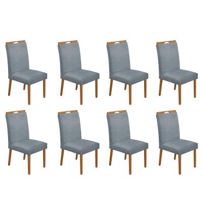 Kit 8 Cadeiras De Jantar Madeira Maciça Em Linho Heloísa Cerejeira Cinza Linho