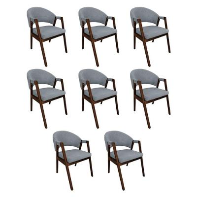 Kit 8 Cadeiras De Jantar Madeira Maciça Helen Impermeável Mel Cinza Linho
