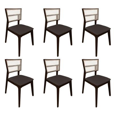 Kit 6 Cadeiras De Jantar Tela Premium Madeira Maciça Manuela Marrom Veludo Castanho