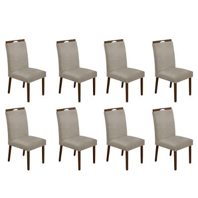 Kit 8 Cadeiras De Jantar Madeira Maciça Em Linho Heloísa Mel Bege Linho
