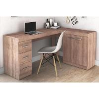 Mesa Canto p/Escritório MSM446 c/ 2 Portas e 3 Gavetas Rustico - Movelbento - 1
