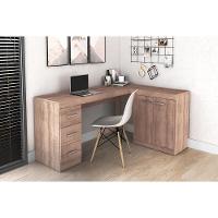 Mesa Canto p/Escritório MSM446 c/ 2 Portas e 3 Gavetas Rustico - Movelbento