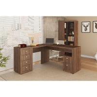 Mesa Canto p/Escritório ME4129 c/ 2 Gavetas Nogal - Tecno Mobili