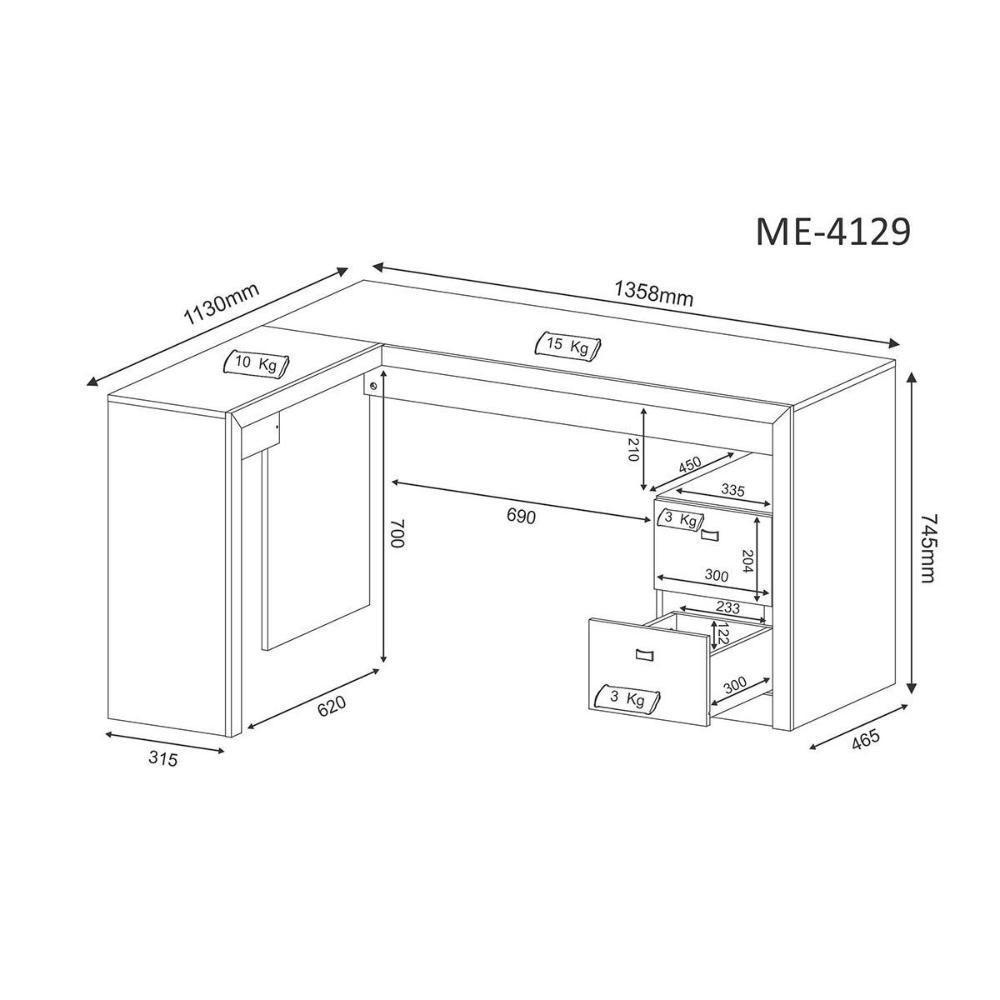 Mesa Canto p/Escritório ME4129 c/ 2 Gavetas Nogal - Tecno Mobili - 5