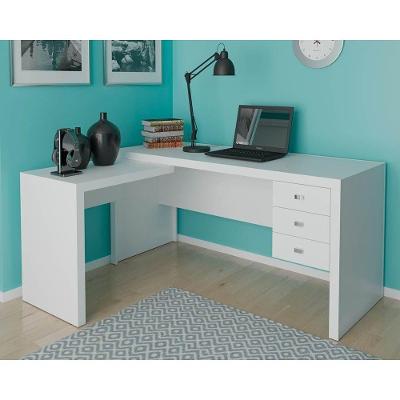 Mesa Canto p/Escritório ME4106 c/ 3 Gavetas Branco - Tecno Mobili