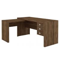 Mesa Canto p/Escritório ME4106 c/ 3 Gavetas Nogal - Tecno Mobili - 1