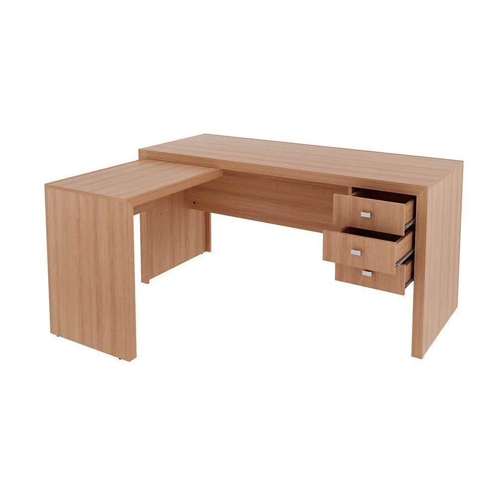Mesa Canto p/Escritório ME4106 c/ 3 Gavetas Amêndoa - Tecno Mobili - 2