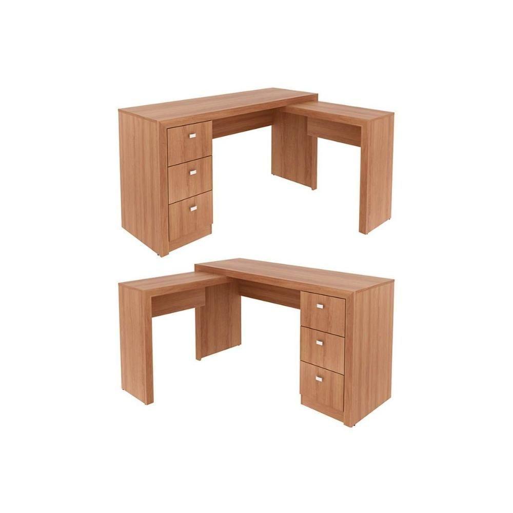 Mesa Canto p/Escritório ME4101 c/ 3 Gavetas Nogal - Tecno Mobili - 4