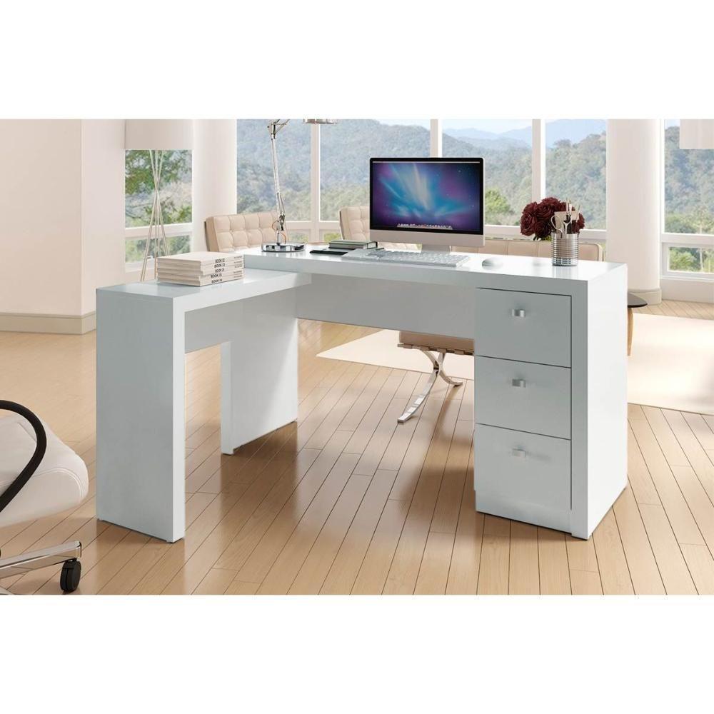 Mesa Canto p/Escritório ME4101 c/ 3 Gavetas Branco - Tecno Mobili - 1