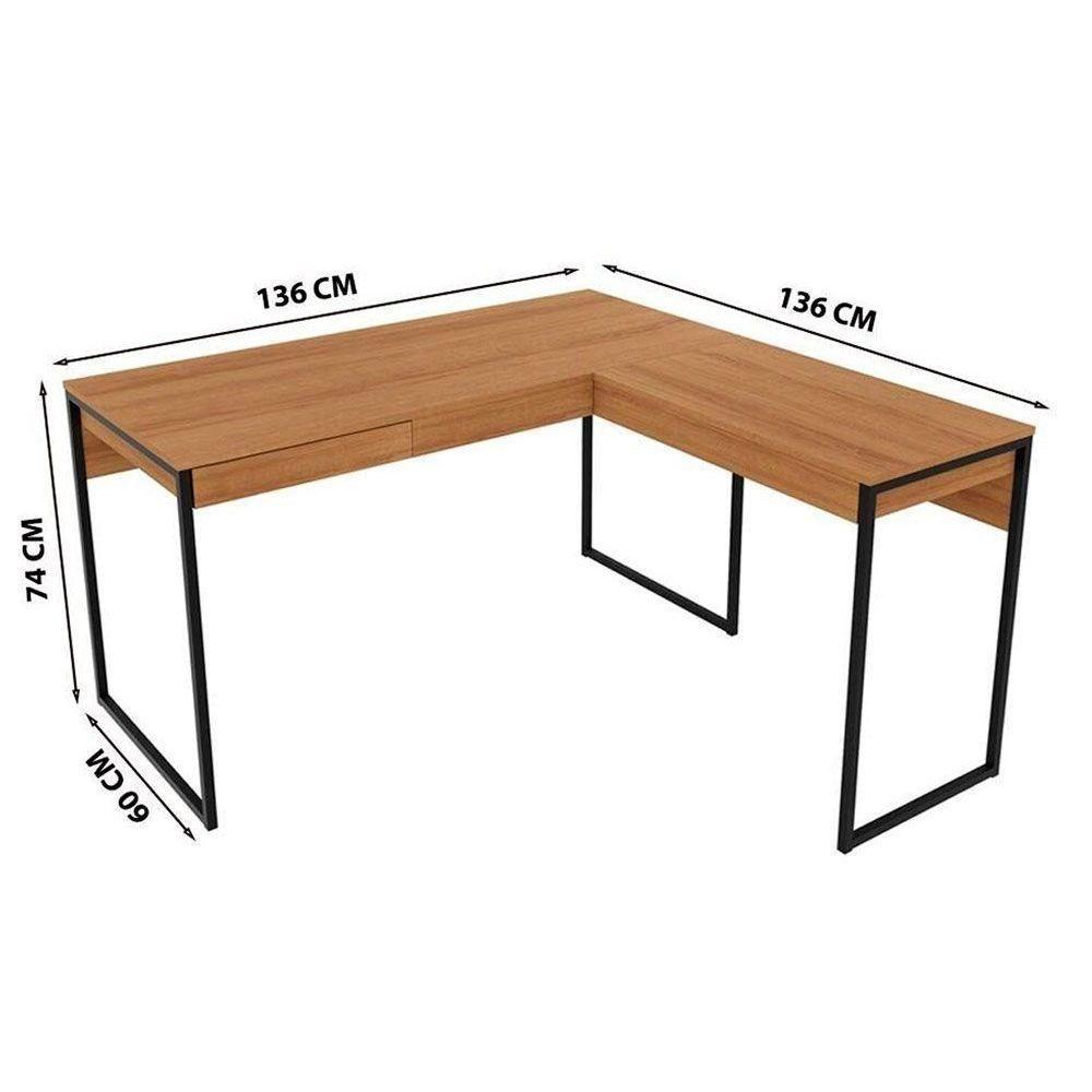 Mesa Canto P/escritório Industrial Me4157 C/ 1 Gaveta Amêndoa/preto - Tecno Mobili - 6