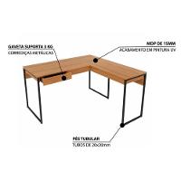 Mesa Canto P/escritório Industrial Me4157 C/ 1 Gaveta Amêndoa/preto - Tecno Mobili