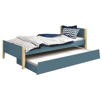 Cama Babá Solteiro Com Auxiliar Simba Azul Fosco Com Natural - Reller