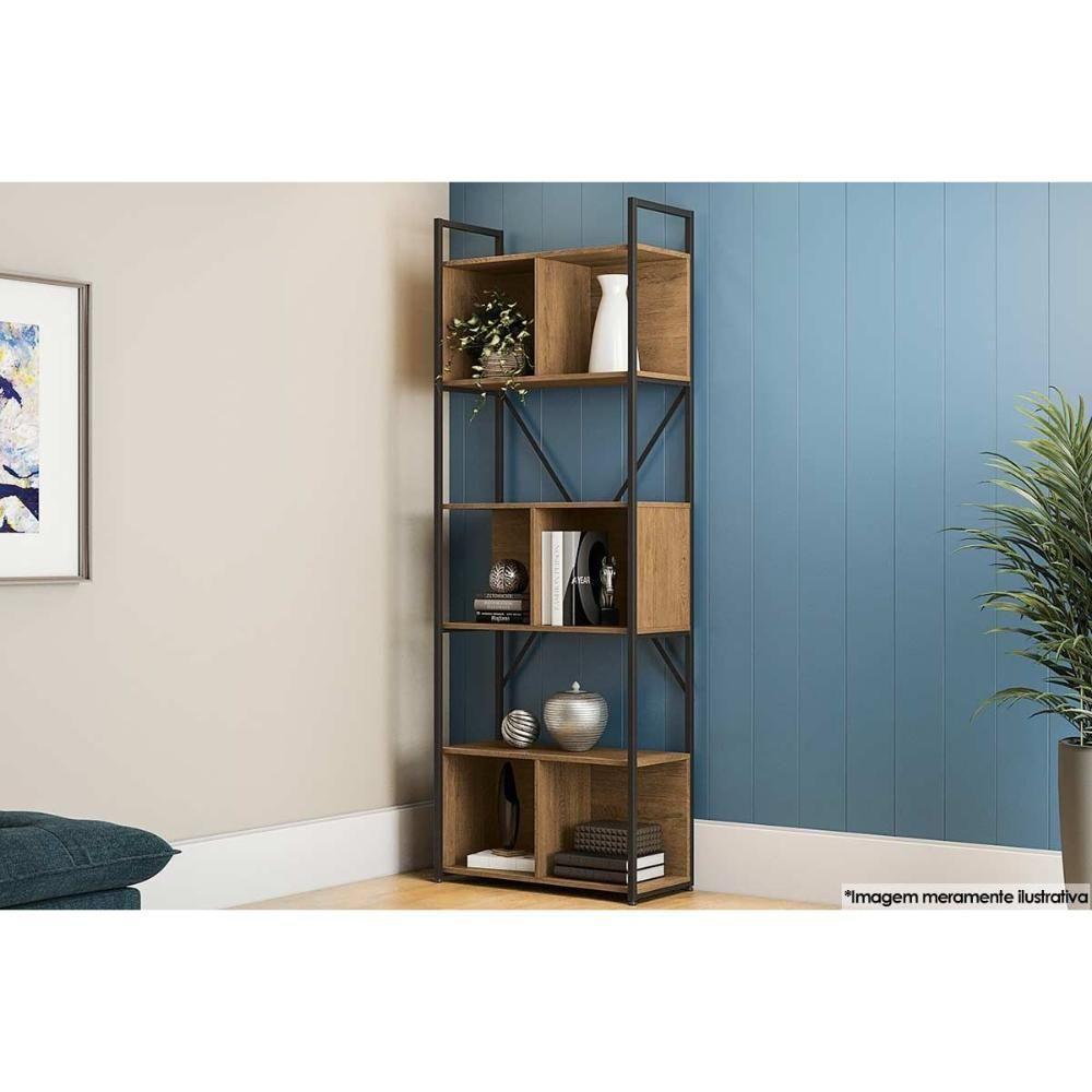 Estante Livreiro Casal Industrial Alta Li014 C/ 6 Nichos Freijo/preto - Kappesberg - 3