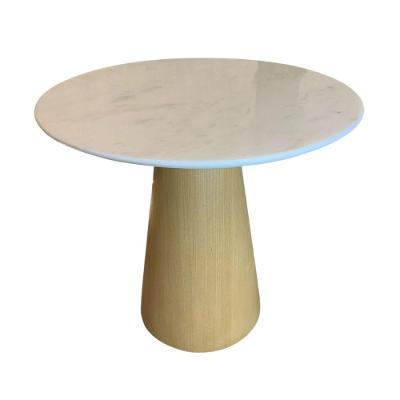 Mesa De Jantar Cone 80 Cm Base Madeira Natural Tampo Mármore