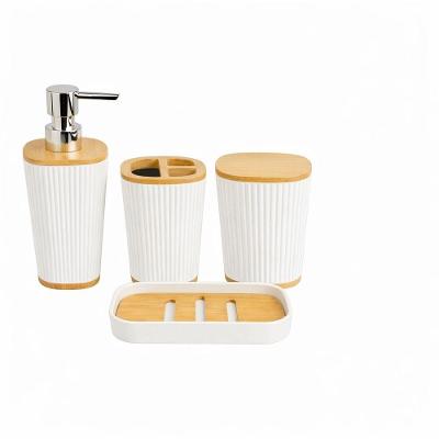 Conjunto Banheiro 4 Peças Preto Com Bambu Design Moderno E Elegante - Branco