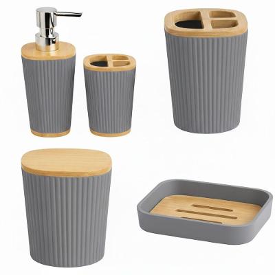 Conjunto Banheiro 4 Peças Preto Com Bambu Design Moderno E Elegante - Cinza