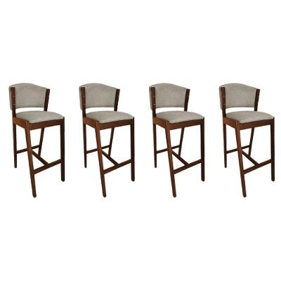Kit 4 Banquetas Altas De Madeira Maciça Ana Em Linho Premium Bege Linho Mel