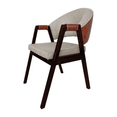 Cadeira De Jantar Madeira Maciça Hélen Compose Facto Ocre Bege Linho Castanho