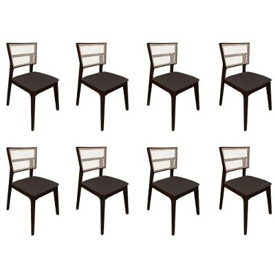 Kit 8 Cadeiras De Jantar Tela Premium Madeira Maciça Manuela Marrom Veludo Castanho