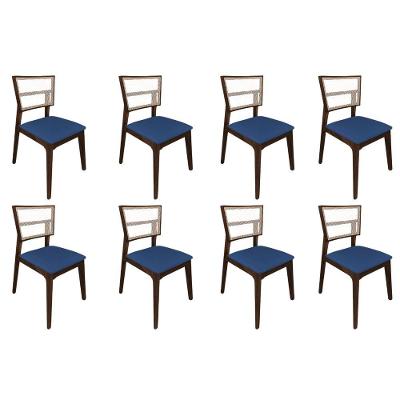 Kit 8 Cadeiras De Jantar Tela Premium Madeira Maciça Manuela Azul Veludo Mel