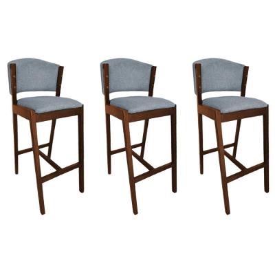 Kit 3 Banquetas Altas De Madeira Maciça Ana Em Linho Premium Cinza Linho Mel