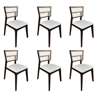 Kit 6 Cadeiras De Jantar Tela Premium Madeira Maciça Manuela Branco Facto Castanho
