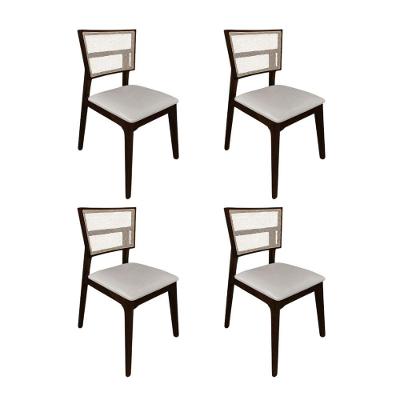 Kit 4 Cadeiras De Jantar Tela Premium Madeira Maciça Manuela Bege Veludo Castanho