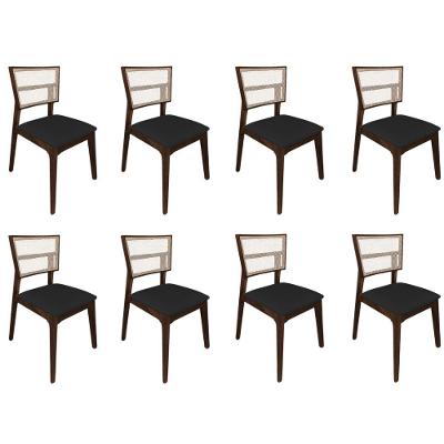 Kit 8 Cadeiras De Jantar Tela Premium Madeira Maciça Manuela Preto Veludo Mel