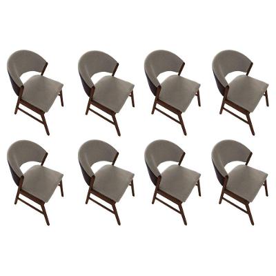 Kit 8 Cadeiras De Jantar Madeira Maciça Débora Em Facto Ocre Bege Linho Mel