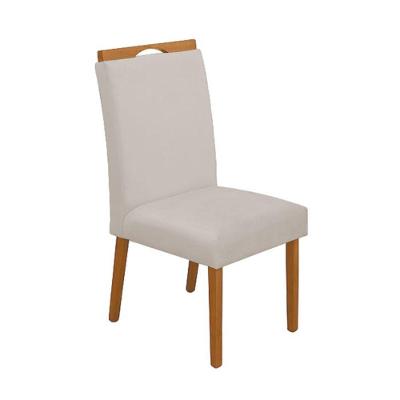 Cadeira Mesa De Jantar Madeira Maciça Veludo Premium Heloísa Bege Cerejeira