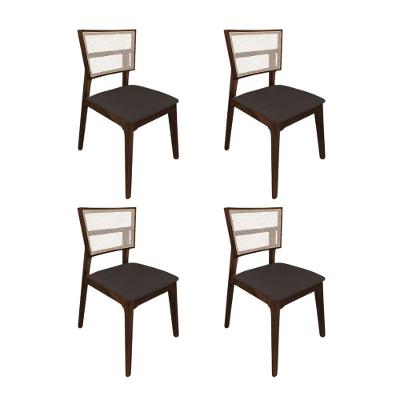 Kit 4 Cadeiras De Jantar Tela Premium Madeira Maciça Manuela Marrom Veludo Mel