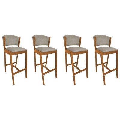 Kit 4 Banquetas Altas De Madeira Maciça Ana Em Linho Premium Bege Linho Cerejeira