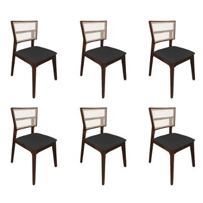 Kit 6 Cadeiras De Jantar Tela Premium Madeira Maciça Manuela Preto Facto Mel