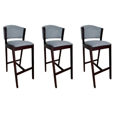 Kit 3 Banquetas Altas De Madeira Maciça Ana Em Linho Premium Cinza Linho Castanho