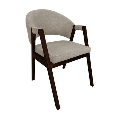 Cadeira De Jantar Madeira Maciça Helen Premium Impermeável Castanho Bege Linho