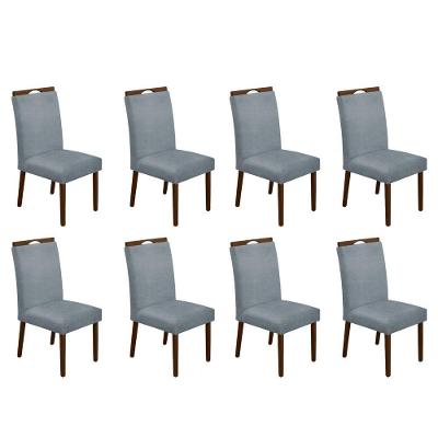 Kit 8 Cadeiras De Jantar Madeira Maciça Em Linho Heloísa Mel Cinza Linho