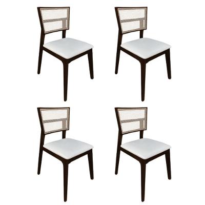 Kit 4 Cadeiras De Jantar Tela Premium Madeira Maciça Manuela Branco Facto Castanho