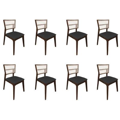 Kit 8 Cadeiras De Jantar Tela Premium Madeira Maciça Manuela Preto Facto Mel