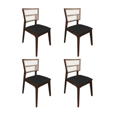 Kit 4 Cadeiras De Jantar Tela Premium Madeira Maciça Manuela Preto Veludo Mel